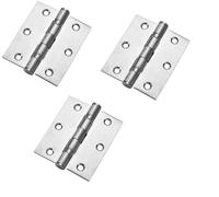 Polished Chrome Ball Bearing Hinges, Heavy Duty Steel Door Hinges for Wooden Doors, Durable Chrome Butt Hinges for Internal and External Use. (3" (76mm) - Pack of 3)