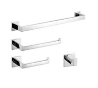 Polished Chrome Bathroom Accessories Set Stainless Steel Towel Bar Toilet Paper Holder and Hook Complete CS 4 Piece Kit for Stylish Bath Decor