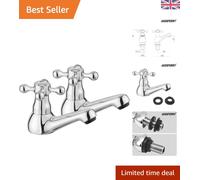 Polished Chrome Bathroom Faucet - Waterproof Traditional Basin Taps Pair