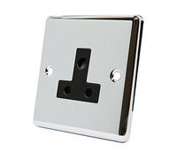 Polished Chrome Classical Round Pin 5 Amp Socket Black Insert - 5 Amp 1 Gang Round Pin Unswitched Plug Socket