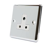 Polished Chrome Classical Round Pin 5 Amp Socket White Insert - 5 Amp 1 Gang Round Pin Unswitched Plug Socket
