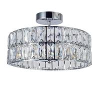 Polished Chrome & Clear Faceted Crystal Bathroom 4 Lamp Round Drum Semi Flush Ceiling Light | 30cm Diameter | IP44 Rating | 4 x G9 Lamp Bulbs Required | 240V UK | Ensuite Lighting | Retro Vibe