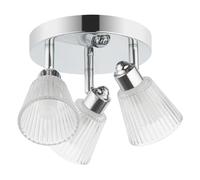 Polished Chrome & Clear Ribbed Glass Bathroom Vintage 3 Lamp Round Plate Ceiling Light | 20.5cm Diameter | IP44 Rating | 3 x G9 Lamp Bulbs Required | 240V UK | Flush Ensuite Lighting | Retro Vibe