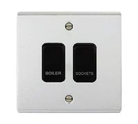 Polished Chrome Customised Kitchen Grid Switch Panel with Black Switches - 2 Gang