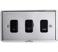 Polished Chrome Customised Kitchen Grid Switch Panel with Black Switches - 3 Gang