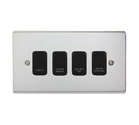 Polished Chrome Customised Kitchen Grid Switch Panel with Black Switches - 4 Gang