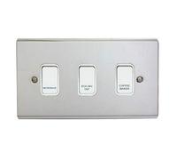 Polished Chrome Customised Kitchen Grid Switch Panel with White Switches - 3 Gang