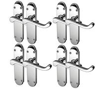 Polished Chrome Door Handle Sets - Epsom Silver Lever Handles for Internal Doors - 4 Pairs - Backplate Size 170mm x 42mm - Modern Interior Handle Sets - Ideal for Bedrooms, Bathrooms & Living Rooms