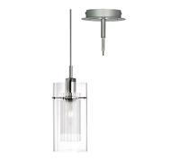 Polished Chrome & Double Clear Opal Glass Cylinder Pendant Light 13cmV