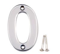 Polished Chrome Effect Brass House Number 0, (H)75mm (W)48mm