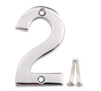 Polished Chrome Effect Brass House Number 2, (H)75mm (W)48mm