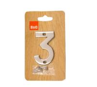 Polished Chrome Effect Brass House Number 3, (H)75mm (W)48mm