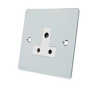 Polished Chrome Flat Round Pin 5 Amp Socket White Insert - 5 Amp 1 Gang Round Pin Unswitched Plug Socket