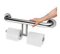Polished Chrome Grab Bar for Bathroom 17 Inch, Zepolu Stainless Steel 2-in-1 Safety Handrail w/Double Toilet Paper Holder, Wall Mounted Balanced Support Bar Assist Handle for Senior Elderly Handicap