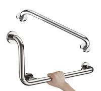 Polished Chrome L-Shaped Grab Bar 12x24 Inch + Knurled Shower Grab Rail 20 Inch, Zepolu Stainless Steel Toilet Safety Bar 90 Degree, Angled Balance Support Assist Bar, Bathroom Mobility Aid Handrail
