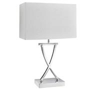 Polished Chrome Metal Vintage Curved Cross Stem Table Desk Lamp with White Faux Silk Rectangular Shade | 49cm Height | 1 x SES E14 Lamp Bulb Required | UK Approved | Inline Switch | Modern Influence
