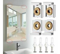 Polished Chrome Mirror Fixing Kit 4pcs Hardware Set | Spring-loaded grip, secure hold, for frameless design, bathroom kitchen use, includes screws anchors