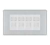 Polished Chrome Screwless Quad 4 Gang RJ45 Data Socket White Inserts FPCRJ454W