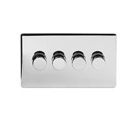 Polished Chrome Switch 2 Way Intelligent Dimmer Switch | Screwless Faceplate and Suitable For Contemporary and Modern Rooms (4 Gang 2 Way)
