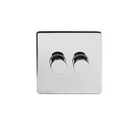 Polished Chrome Switch 2 Way Intelligent Dimmer Switch | Screwless Faceplate and Suitable For Contemporary and Modern Rooms (2 Gang 2 Way)