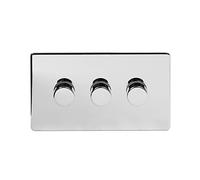 Polished Chrome Switch 2 Way Intelligent Dimmer Switch | Screwless Faceplate and Suitable For Contemporary and Modern Rooms (3 Gang 2 Way)