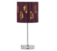 Polished Chrome Table Lamp or Bedside Light, Modern Design, Burgundy Leaf Cut Out Shade, Height 35cm, LED Compatible