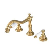 Polished Gold 3-Hole Widespread Basin Faucet, Vintage Style Dual-Handle Mixer Tap for Traditional Bathrooms