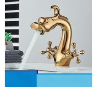 Polished Gold Dragon Bathroom Basin Faucet Dual Handles Hot Cold Mixer Tap Vessel Sink Faucet Deck Mount Tapware Washbasin Crane(Black Bronzed) (Polished Gold)