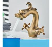 Polished Gold Dragon Bathroom Basin Faucet Dual Handles Hot Cold Mixer Tap Vessel Sink Faucet Deck Mount Tapware Washbasin Crane(Black Bronzed) (Antique Brass)