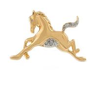 Polished Gold Tone Clear Crystal Horse Brooch - 40mm W