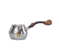 Polished Hammered Pure Sterling Silver Fair Cup with Gilded Ginkgo Leaf & Root Wood Handle, Sleek Tea Pitcher for Modern Tea Lovers & Gifting(111g)