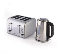 Hamilton Beach Kettle & Toaster Set, Rise, Electric Kettle, 1.7L, Toaster 4 Slice, Stainless Steel, Boil Dry Protection, Rapid Boil, 6 Browning Settings, Defrost, Reheat & Cancel, Brushed- HBKTBRUSH