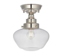 Polished Nickel Semi Flush Ceiling Light Fitting & Clear Glass Shade Low Profile