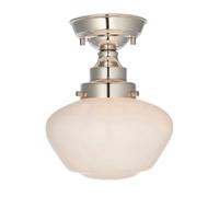 Polished Nickel Semi Flush Ceiling Light Fitting & Opal Glass Shade Low Profile