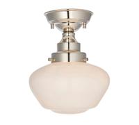 Polished Nickel Semi Flush Ceiling Light Fitting & Opal Glass Shade Low Profile Loops Metallics One Size