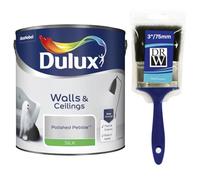 Polished Pebble Walls & Ceilings Silk Emulsion Paint 2.5L + 3" Emulsion Paint Brush - Smooth Washable Silk Finish, Quick Dry, Low-VOC, Easy Application for Interior Walls & Ceilings