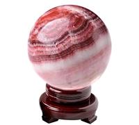 Polished Pink Rhodonite Crystal Sphere with Stand - Natural Healing Gemstone for Collectibles, Decor, Witchcraft, and Gifts - 9cm(7cm)