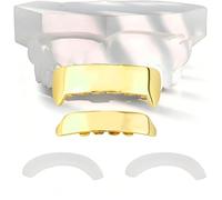 Polished Plain Flat Top Vampire Fangs Grillz - Gold Plated & Bottom Teeth Set Removable Hip Hop Caps for Rapper Party(Gold,Set)