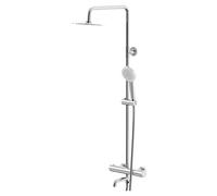 Polished Round Thermostatic Rigid Riser and Handset Shower System with Bath Spout | Chrome | Brass | 288mm x 800mm - 1320mm x 500mm