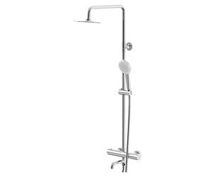 Polished Round Thermostatic Rigid Riser and Handset Shower System with Bath Spout | Chrome | Brass | 288mm x 800mm - 1320mm x 500mm
