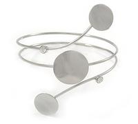 Polished Silver Tone Triple Circle Upper Arm, Armlet Bracelet - 27cm L