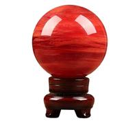 Polished Smelting Red Crystal Ball Crystal Decor Sphere with Wood Stand, Home Crystal Figurines Ornaments for, Witchcraft,Table Top Decorations,21cm/8.3in