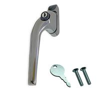 Polished Smokey Chrome Cranked 40mm Spindle UPVC Window Handle, Espag Lock, Key Lock Left Hand