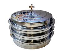 Polished Stainless Steel 3 Communion Trays with Cover for Church Service,Stackable 3 Communion Holy Serving Trays with 120pcs Cups,Cups Filler