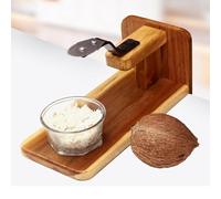 Polished Teak Table Top Coconut Scraper Chirava Grater Thengai Thuruvi, Stainless Steel Blade (Large)