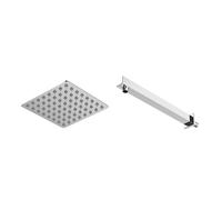 Polished Thin Square Fixed Shower Head and Wall Arm | Chrome | Stainless Steel | 200mm