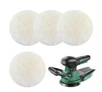 Polishing Attachment Compatible with Bosch Random Orbital Sander, 4 Pieces 125 mm Polishing Pads White, Polishing Pad Set with M10 Thread, Lambswool Polishing Discs for Car, Furniture, Paint Care