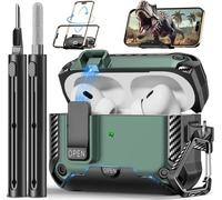 Polislime Compatible with AirPods Pro 2nd/1st Generation Case with Phone Stand,Full Drop Protection Automatic Snap Switch Design with Cleaner Kit for iPod Pro Charging (USB-C/Lightning Cable)