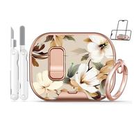 Polislime for AirPod Pro 3 Case 2025, with Safty Lock & Phone Stand for Floral AirPod Pro 3 Generation Case Cover for Women Girly, iPod Pro 3 Cases with Keychain & Cleaner Kit -Brown Dead Leaf Flower