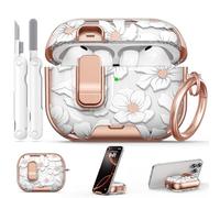 Polislime for AirPod Pro 3 Case 2025, with Safty Lock & Phone Stand for Floral AirPod Pro 3 Generation Case Cover for Women Girly, iPod Pro 3 Cases with Keychain & Cleaner Kit - Black White Lily